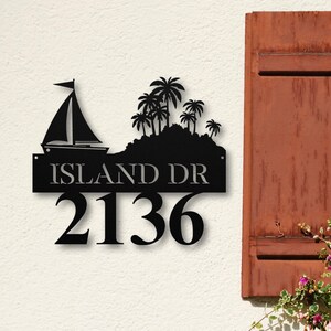 Custom Tropical Address Number Metal Sign, Personalized Home Decor, Exterior Beach House Address Sign, Coastal Gifts, Housewarming Gift