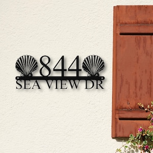 Custom Seashell Address Number Metal Sign, Personalized Home Decor, Exterior Beach House Address Sign, Coastal Gifts, Housewarming Gift
