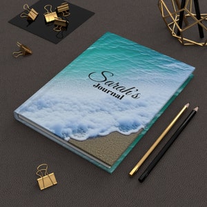Personalized Ocean Waves Hardcover Journal, Custom Beach Notebook, Custom Name Lined Notebook, Personalized Gifts For Her, Gift For Mom