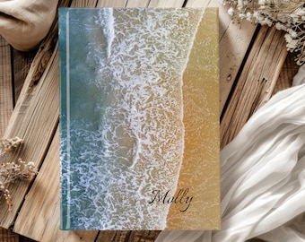 Personalized Ocean Beach Hardcover Journal, Custom Beach Notebook, Custom Name Lined Notebook, Personalized Gifts For Her, Gift For Mom