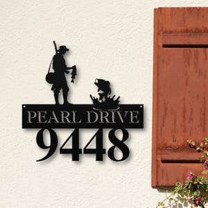 Custom Fishing Cabin Metal Address Sign, House Number Plaque, Personalized Lake House Sign, Outdoor Fisherman Decor, Unique Fishing Gift