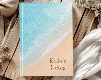 Personalized Ocean Beach Hardcover Journal, Custom Beach Notebook, Custom Name Lined Notebook, Personalized Gifts For Her, Gift For Mom