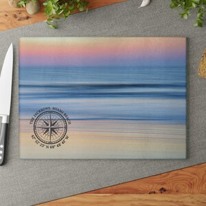 Custom Ocean Glass Cutting Board, Beach House Charcuterie or Serving Board, Coastal Kitchen Decor, Housewarming, Anniversary, Gift for Mom