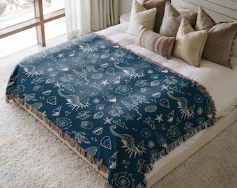 Beach House Woven Blanket, Beachy Home Decor, Beach Theme Throw Blanket, Living Room Accent, Housewarming Gift, Beach House Owner Gift