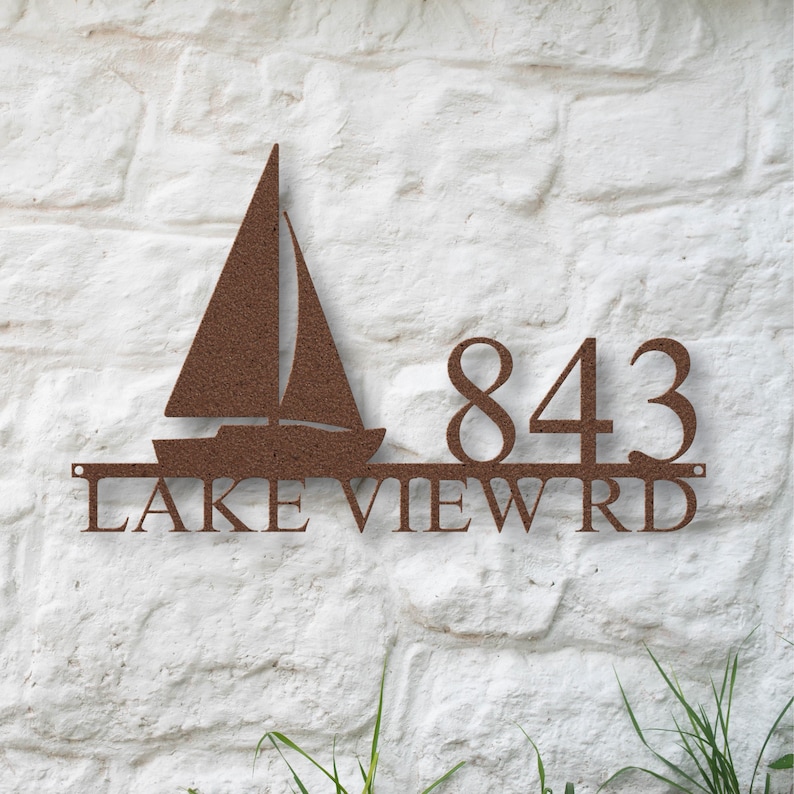 Custom Lake House Metal Address Sign, Personalized Sailboat Home Decor ...