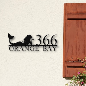 Custom Mermaid Address Number Metal Sign, Personalized Home Decor, Exterior Beach House Address Sign, Coastal Gifts, Housewarming Gift