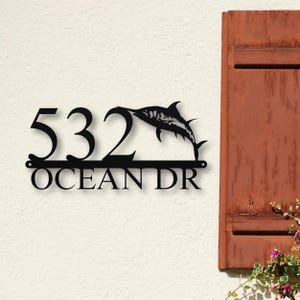 Custom Swordfish Metal Address Sign, Personalized Home Decor, Exterior Beach House Address Sign, Coastal Gifts, Housewarming Gift