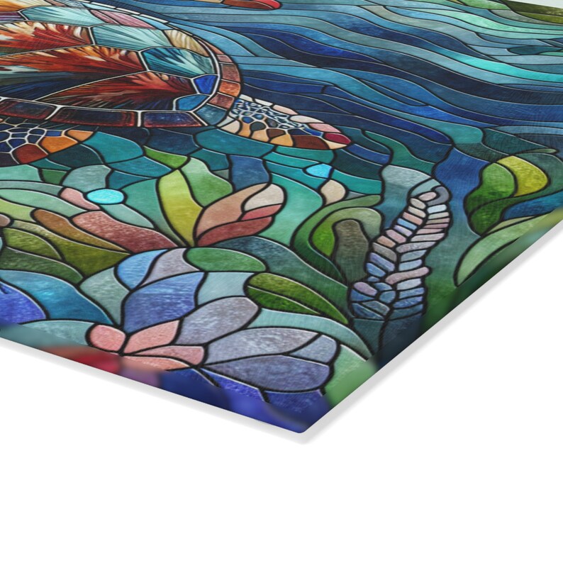 Sea Turtle Glass Cutting Board, Faux Stained Glass Chopping Board, Kitchen Decor, Charcuterie Serving Board, Beach House Decor image 5