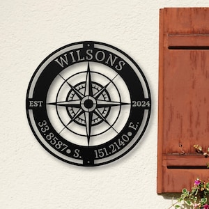 Personalized Beach House Sign, Custom Compass Metal Art, Nautical Gift, Beach house Decor, Coordinates Sign, Outdoor Location Metal Sign