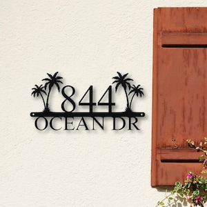 Custom Palm Tree Address Number Metal Sign, Personalized Home Decor, Exterior Beach House Address Sign, Coastal Gifts, Housewarming Gift