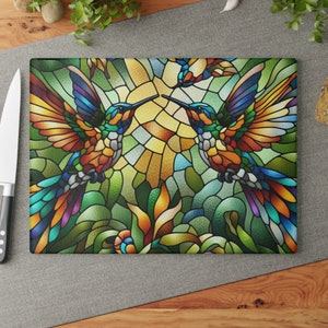 Hummingbird Glass Cutting Board, Nature Kitchen Decor, Charcuterie Board, Unique Chef Gift, Wedding or Anniversary Gift for Her