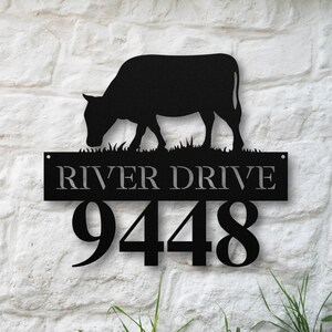 Custom Metal Cow Address Sign, Personalized FarmHouse Decor, Exterior Home Address Sign, Country Lover Gifts, Housewarming Gift