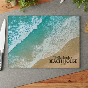 Custom Ocean Beach Glass Cutting Board, Charcuterie or Serving Board, Coastal Kitchen Decor, Housewarming, Anniversary, Gift for Mom