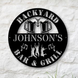 Personalized Bar and Grill Metal Wall Art, Custom Outdoor Metal Sign, Grill Sign Wall Decor, Housewarming Gift, Backyard Metal BBQ Sign