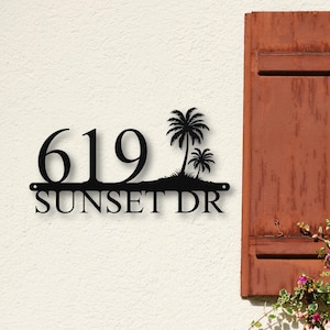Custom Palm Tree Address Number Metal Sign, Personalized Home Decor, Exterior Beach House Address Sign, Coastal Gifts, Housewarming Gift