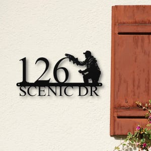 Fishing Cabin Metal Address Sign, Custom House Number Plaque, Personalized Lake House Sign, Outdoor Fisherman Decor, Unique Fishing Gift
