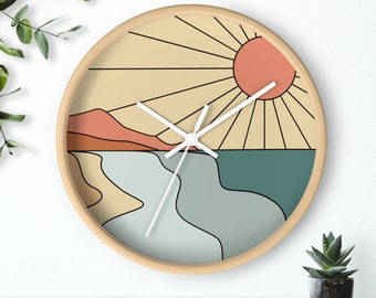 Boho Ocean Clock, Aesthetic Wall Clock, Cute Clock, Home Decor, Office Decor, Minimalist Clock