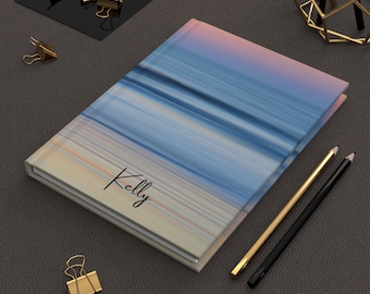 Personalized Ocean Sunset Hardcover Journal, Custom Beach Notebook, Custom Name Lined Notebook, Personalized Gifts For Her, Gift For Mom