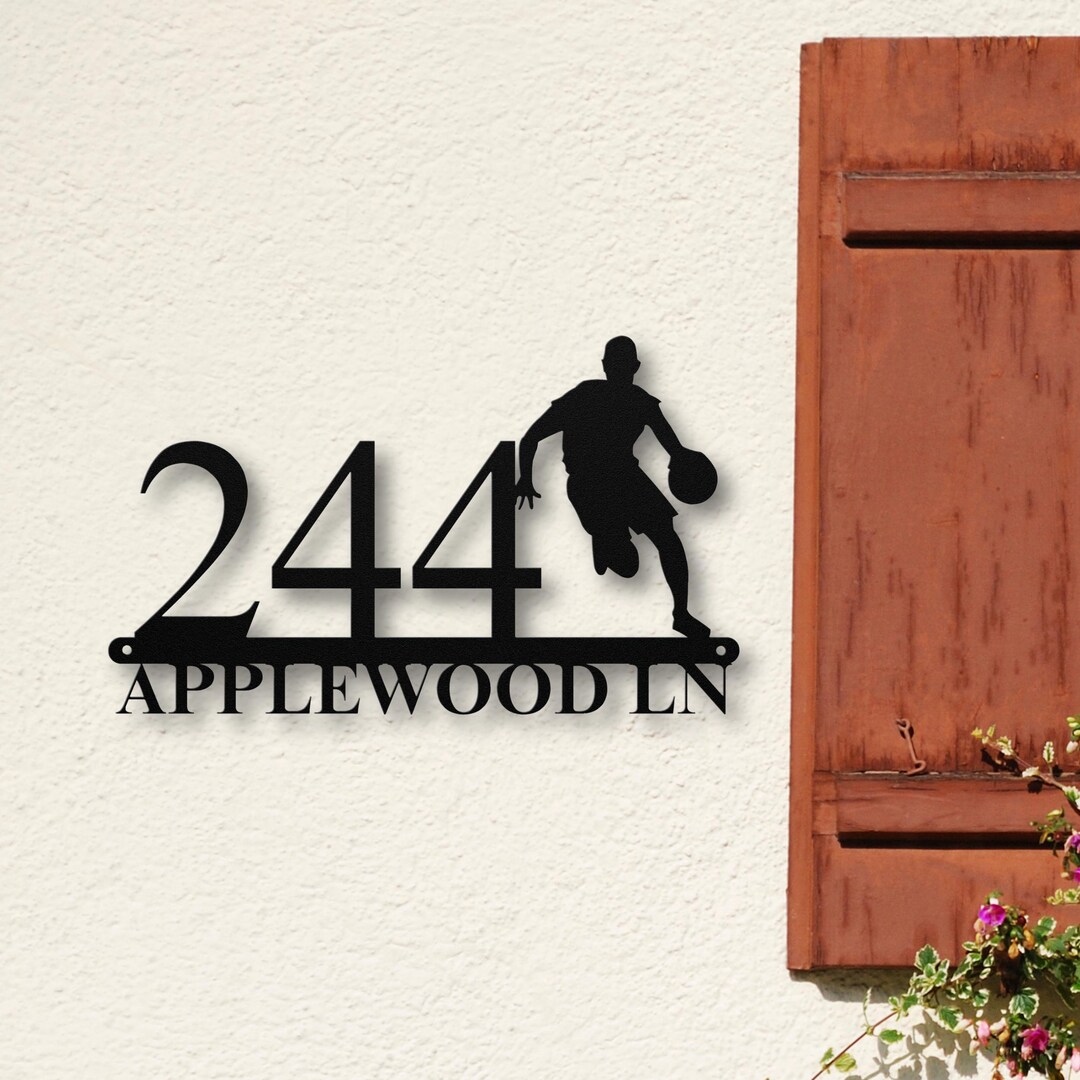 Custom Basketball Address Sign, Metal Basketball Player House Number ...
