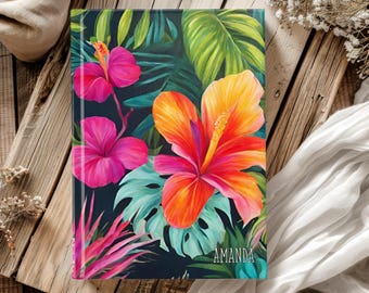 Personalized Tropical Hardcover Journal, Custom Floral Notebook, Custom Name Lined Notebook, Personalized Gifts For Her, Hawaiian Gifts