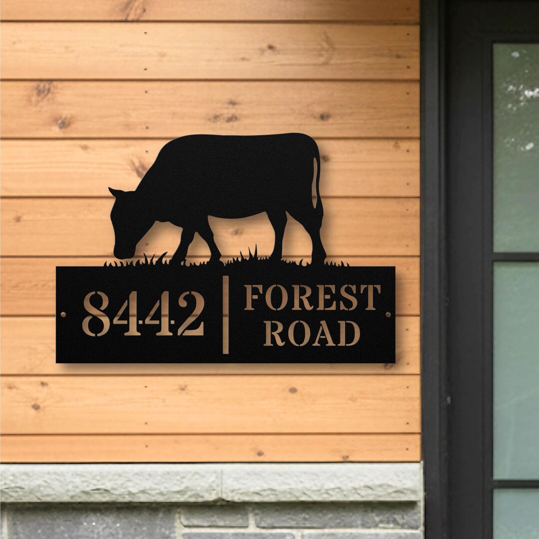 Custom Metal Cow Address Sign, Personalized Farmhouse Decor, Exterior ...
