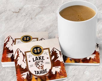 Personalized Lake House Coasters – Set of 4 Soapstone Drink Coasters, Rustic Lake Cabin Decor, Housewarming Gift for Lake Lovers