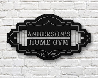 Custom Metal Gym Sign, Personalized Gym Decor, Fathers Day Gift, Home Workout Room Sign, Barbell Metal Gym Sign, Housewarming Gift, Dad Gift