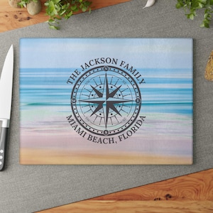Custom Ocean Glass Cutting Board, Beach House Charcuterie or Serving Board, Coastal Kitchen Decor, Housewarming, Anniversary, Gift for Mom