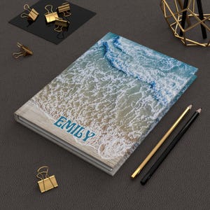 Personalized Beach Inspired Hardcover Journal, Coastal Notebook, Custom Stationery, Ocean Waves Diary, Gift for Beach Lover, Gift For Her