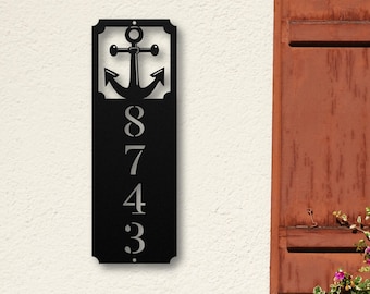 Custom Anchor Metal Address Sign, Personalized Vertical House Number Sign, Exterior Coastal Sign, New Home Gift, House Number Plaque