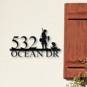 Custom Fishing Cabin Metal Address Sign, House Number Plaque, Personalized Lake House Sign, Outdoor Fisherman Decor, Unique Fishing Gift