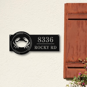 Custom Crab Address Number Metal Sign, Personalized Home Decor, Exterior Beach House Address Sign, Coastal Gifts, Housewarming Gift