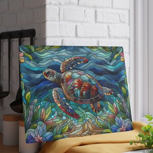 Sea Turtle Glass Cutting Board, Faux Stained Glass Chopping Board, Kitchen Decor, Charcuterie Serving Board, Beach House Decor 11" x 15"