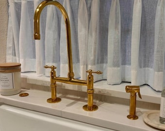 Unlacquered Brass Kitchen Faucet, Bridge Sink Faucet, Antique & Vintage Brass Finish