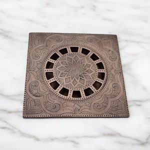 Copper Engraved Square Floor Drain, Shower Floor Drain with Removable Cover