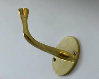Solid Brass Wall Hooks - Handmade Unlacquered Coat Hangers - Raw Brass Hardware - Vintage Style Home Decor