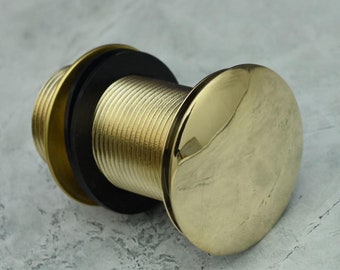 Solid brass sink drain, Unlacquered Brass Drain, Pop Up Drain