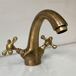 Grifo de bronce del cuarto de baño, grifo de la vanidad del cuarto de baño del solo agujero con las manijas cruzadas simples dobles