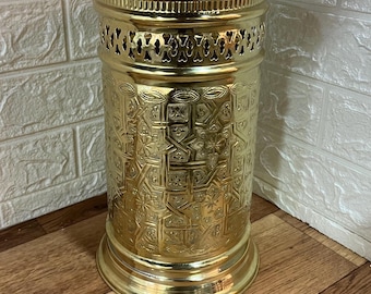 Handcrafted Unlacquered Brass Bathroom Storage Basket Engraved Waste Paper Trash Can, Toilet Brass Decorative, Bathroom Accessories