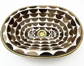 Handcrafted Unlacquered Brass Sink, Resin and Wood Design, Drop in sink For Bathroom