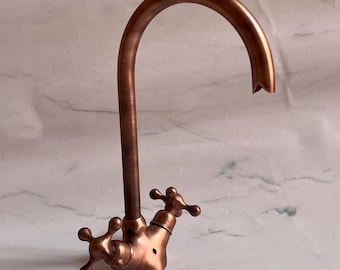Copper Bathroom Faucet , Copper Gooseneck Faucet For Sink