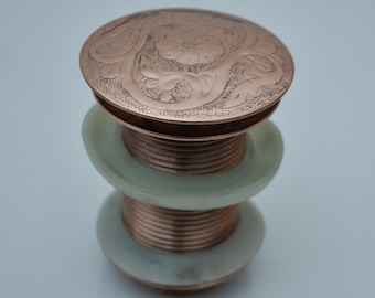 Red Copper Sink Drain, Engraved Copper Drain, Pop Up Drain