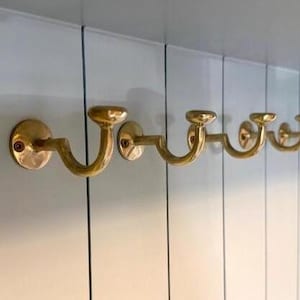 Solid Brass Hook, Unlacquered Brass Hooks, Vintage Antique Brass Wall Hook