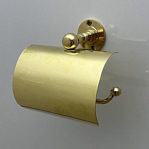 Suporte de papel higiênico de latão sólido, suporte de rolo artesanal para sala de pó, suave, suporte de banheiro de latão não lacado, suporte de papel de latão