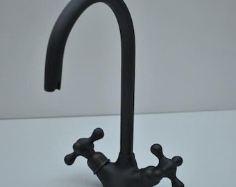 Black Bathroom Sink Faucet , Solid Brass Gooseneck Faucet For Sink with drain