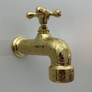 Solid Brass Wall Faucet, Brass Water tap, Water Spigot , Antique garden tap , Wall Mounted brass faucet, garden tap