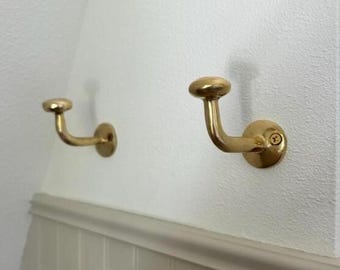 Unlacquered Brass Wall Hook - Solid Brass Bathroom Hook - Vintage Door Hardware - Rustic Towel Hook