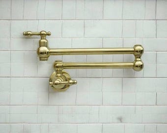 Unlacquered brass Pot filler, solid brass kitchen faucet, kitchen Pot filler, stove pot filler, wall mount pot filler