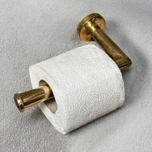 Porta carta igienica da parete in ottone massiccio per bagno - Finitura naturale non laccata