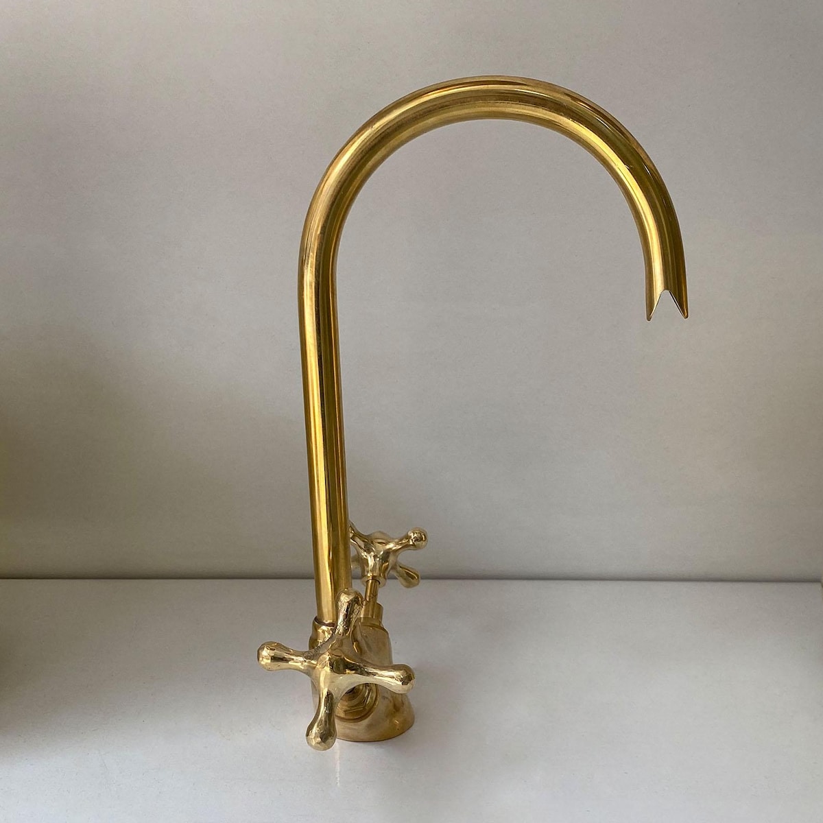 Unlacquered Brass Bathroom Faucet ,solid Brass Gooseneck Faucet for Sink - Etsy